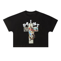 T-shirt noir oversize Saint à manches courtes, col rond, imprimé photo sur le devant, streetwear pour homme, jersey en coton, coupe courte