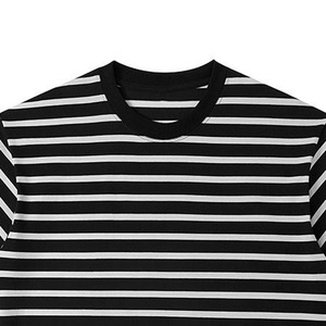 Men's <b>Striped</b> Short Sleeve T-<b>Shirt</b> Regular Fit O-Neck Casual Knitted 100% Cotton <b>Black</b> <b>White</b> Patterned - Product Image 3