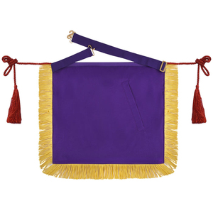 Tablier de Maître Maçon de Loge Bleue - Ruban Violet avec Broderie Machine et Pompons - Product Image 2