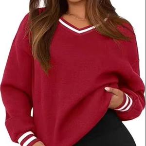 Suéter de Mujer para Otoño/Invierno, Cuello en V, con Logotipo Personalizado en la Parte Delantera, 100% Algodón, Manga Larga, Informal, Ligero, Tejido de Punto - Product Image 1