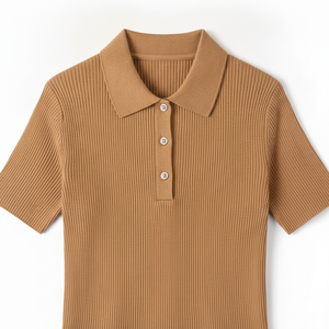 Camiseta de Manga Corta para Mujer, Estilo Nuevo, Ajustada, Sin Costuras, con Cuello Polo, Informal, de Punto - Product Image 4