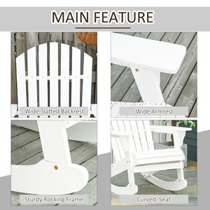 Sedia a dondolo pieghevole da giardino per esterni, stile Adirondack, con schienale a doghe bianche per spazi esterni - Product Image 6