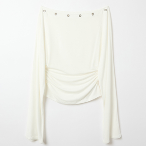 <b>Women's</b> Summer Logo Jersey <b>Compressed</b> Drop-Shoulder Crop <b>Top</b> Long Sleeve Slim Fit Grommet Detail Front Elegant <b>Women</b> Crop <b>Top</b> - Product Image 6