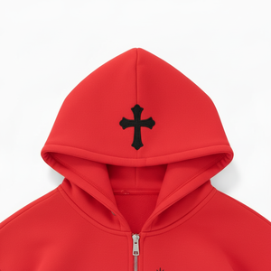 Sudadera con capucha para hombre con logo personalizado, con cremallera, de algodón, holgada, con estampado frontal, estilo casual y urbano. - Product Image 2