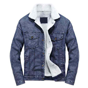 Men Men Denim Jacket With Sherpa Lining Casual Jeans Jacket <b>Thick</b> Washed Blue Jean <b>Coat</b> Regular Fit Breathable Men's Jacket - Product Image 1