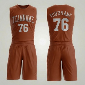 Conjunto de camiseta de baloncesto personalizada, color marrón, sin mangas, 100% poliéster, absorbe la humedad, impresión del nombre del equipo, uniformes unisex para adultos - Product Image 1
