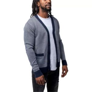 Cardigan en tricot acrylique respirant pour femmes, col en V, manches longues, couleur contrastée, boutons sur le devant, décontracté, toutes saisons - Product Image 3