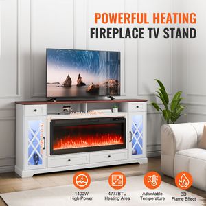Mobile TV Angolare di Lusso Stile Pastorale da 80 Pollici con Caminetto da 42 Pollici, Cassetti e Armadietti Contenitori, Tavolo Console 2 - Product Image 2