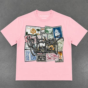 Camiseta Extra Grande con Diseño Personalizado para Hombre, Estampado de Sellos Postales Vintage, Algodón Grueso, Estilo Urbano Informal, OEM ODM - Product Image 4