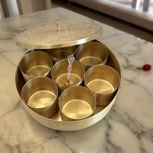 United Creations WD-1 <b>Oriental</b> Brass Luxury Design Eco-Friendly Double Wall Spice Box Lid Multiple Compartments Masala Storage - Product Image 4