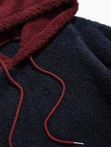 Sweat-shirt à capuche en polaire surdimensionné pour homme, couleur unie, pull décontracté d'hiver avec poche et doublure rouge - Product Image 4