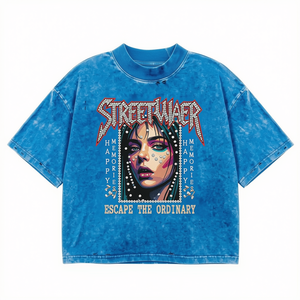 Camiseta Acid Wash de 300 g/m² para hombre, estilo oversize, personalizada de Pakistán, con estampado vintage y pedrería, a bajo precio, camiseta gráfica con efecto acid wash. - Product Image 6
