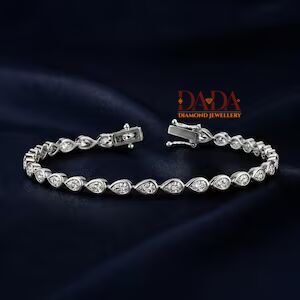 Elegante Pulsera de Diamantes Cultivados en Laboratorio con Corte Pera para Mujer, Diseño Clásico Halo, Joyería Fina, Delicado Diamante en Oro de 14K y Rodio - Product Image 6