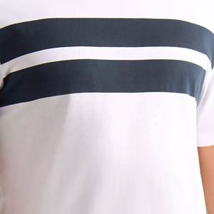 Moderno para hombre de poliéster/mezcla de algodón de talla grande impreso ajuste relajado salón doble conjunto blanco cuello camiseta azul marino raya + Pantalones cortos grises verano - Product Image 5