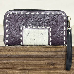 Premium Hand Tooled Cowhide Leather <b>Wristlet</b> <b>Wallet</b> New RFID Blocking Card & Cash Holder Floral Design Women Everyday Clutches - Product Image 5