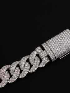 Cadena de Eslabones Cubanos de Plata de Ley 925 de 12 mm con Incrustaciones de Diamantes de Imitación para Regalo - Product Image 5