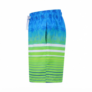 Traje de Baño de Secado Rápido para Hombre, Estampado de Palmeras Azules, Rayas Verdes, con Cordón Ajustable - Product Image 3