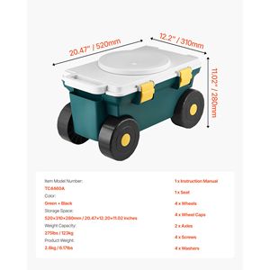2 in 1 227 Lbs Support Outdoor Wagon Garden Scooter with <b>Seat</b> and <b>Storage</b> Cart Handle Light Rolling Cart - Product Image 5