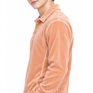 ชุดวอร์มผ้ากำมะหยี่สำหรับผู้ชาย เสื้อคอปกโปโลแขนยาว แต่งขอบตัดสี กางเกงขายาวทรงตรง ชุดลำลองสองชิ้น สวมใส่สบายๆ - Product Image 6