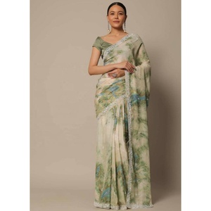 Belle soie Georgette Saree avec paillettes fil travail coupe bordure de travail pour les fonctions de fête ou de mariage - Product Image 1