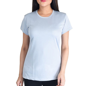 เสื้อยืดคอกลมแขนสั้นสีฟ้าอ่อนสำหรับผู้หญิง ผ้าฝ้ายเจอร์ซีย์ 100% สีพื้น สวมใส่สบาย ทรงปกติ ใส่ได้ทุกฤดู รุ่นปี 2026 - Product Image 1