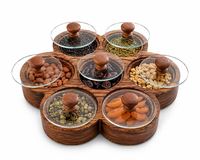 Stoples Penyimpanan Kayu Persegi Poles dengan Tutup Kaca, Kompartemen Terpisah untuk Kacang-kacangan dan Buah Kering, Pajangan Meja Modern, Kerajinan Pajangan
