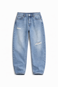 Jeans Elite Curve Barrel Leg para Mujer, Cintura Alta, Denim Premium, Corte Holgado Simple, Lavado Oscuro/Claro, Pantalones Streetwear, OEM ODM - Product Image 5
