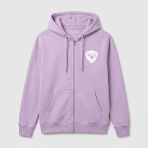 Sweat à capuche unisexe Dumela en molleton de coton lavande avec fermeture éclair, logo frontal, coupe oversize, écologique, pour l'hiver - Product Image 1