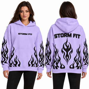 Sweat-shirt à capuche oversize pour femme, imprimé flamme rose, en coton tricoté, écologique, respirant, coupe-vent, streetwear, hiver - Product Image 4