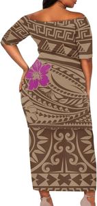 Vestido de las Islas del Pacífico, Estampado de Flores Tapa Samoanas Fijianas, Vestidos Casuales Elegantes Personalizados, Vestidos Ajustados para Parejas - Product Image 2