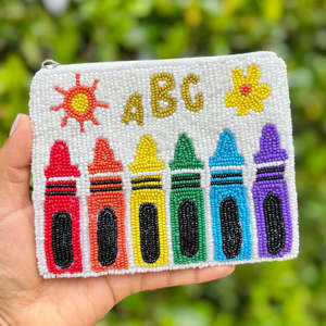 Monedero con Cuentas, Diseño de Crayones Hecho a Mano, Tema ABC, Bolsa Personalizada con Forro de Poliéster Suave, Cierre de Cremallera, Regalo Grande para Mujeres, Niñas y Maestras - Product Image 3