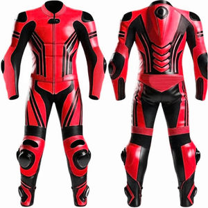 Combinaison de moto intégrale en cuir noir et rouge personnalisée pour la course et la performance (Hommes et Femmes) - Product Image 3