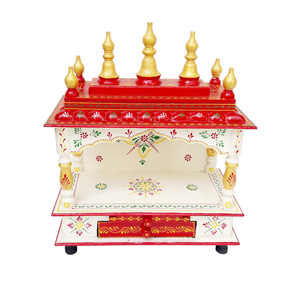 แท่นบูชาไม้พูจาแมนเดอร์สีแดงและสีทองพร้อมถาดสำหรับตกแต่งบ้านที่หรูหรา - Product Image 5