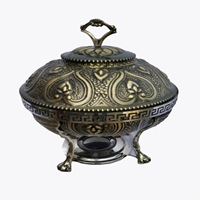 Plat à réchaud vintage de style Mughlai en métal, design circulaire bronze, pour buffet, chauffe-plats