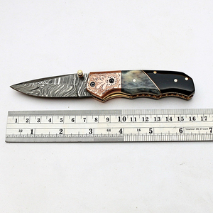 Custom OEM Handmade Damascus Straight Camping Folding <b>Knife</b> Camel <b>Bone</b> Buffalo Horn <b>Handle</b> Engraved Pocket <b>Knife</b> Leather Sheath - Product Image 5