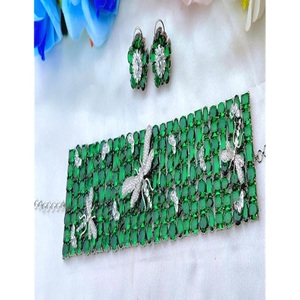 Alluring Premium Quality Brass <b>Silver</b> Plated Stone Look Zircon <b>Choker</b> Necklace Set with Earrings Wedding Wear Collection - Product Image 1