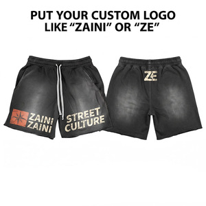 <b>Men</b> Acid Wash <b>Shorts</b> Premium 320 GSM Cotton Fleece Charcoal <b>Black</b> Elastic Waist Custom Logo Streetwear Casual Relaxed Fit Wear - Product Image 1