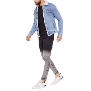 Winter fleece lined men denim jacket thick warm sherpa collar outerwear distressed blue jean <b>coat</b> fashion casual - Product Image 1