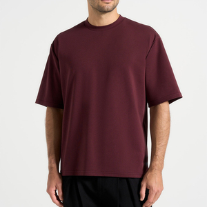 T-shirt unisexe bordeaux à manches courtes, 100 % coton, coupe classique, imprimé décontracté, tricoté, épais, avec logo personnalisé, haute qualité - Product Image 4