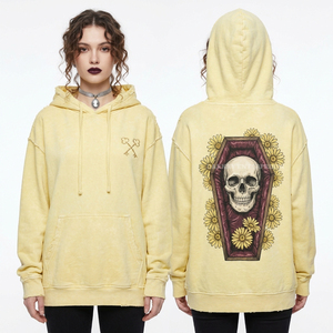 Sweat à capuche graphique squelette gothique pour femme, coupe oversize, noir, style grunge, streetwear, mode sombre, en polaire - Product Image 6