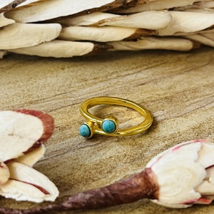 Trendy New Arrival Turquoise <b>Ring</b> Boho Brass <b>Rings</b> For Women 18k Gold Plated <b>Dainty</b> Gemstone Geometric <b>Ring</b> For Wholesale/OEM - Product Image 6