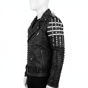 Veste en cuir véritable cloutée style rock pour homme, première couche - Product Image 3