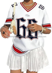 Unisex Streetwear Oversized V Neck American Football Jersey 66 Print White Red Black Striped Short Sleeve Summer <b>Top</b> - Product Image 2