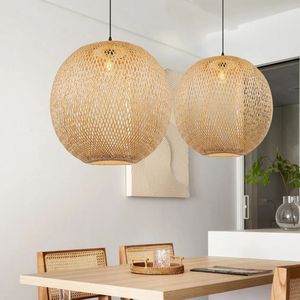 Luminaire suspendu en bambou d'intérieur avec un design à tresses ouvertes pour la salle à manger, la chambre et l'éclairage de plafond de café - Product Image 2