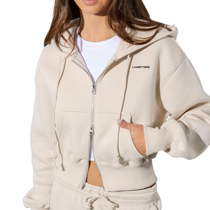 Customized Women <b>Cropped</b> Full <b>Zip</b> Hoodie Relaxed Fit Cotton Fleece Sweatshirt OEM ODM Casual Apparel Manufacturer - Product Image 1