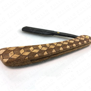 Custom Wooden Leaf Handle Straight Razor Stainless Steel Professional <b>Barber</b> Folding Shaving Razor OEM Private Label - Product Image 3