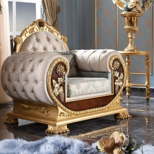 ชุดโซฟาห้องนั่งเล่นทรงสี่เหลี่ยมสไตล์ฝรั่งเศส ทำจากไม้มะฮอกกานีเนื้อแข็ง แกะสลักด้วยมือ หุ้มเบาะอย่างหรูหรา ผลิตในอินโดนีเซีย - Product Image 4