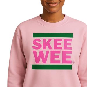 Sweat-shirt rose à col rond avec imprimé graphique SKEE WEE vert et rose, manches longues, en molleton de coton, décontracté, pour femme - Product Image 4