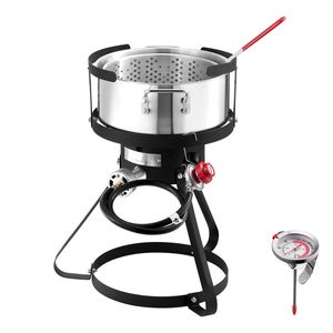 Kit Friggitrice a Propano in Alluminio da 10 Qt per Esterni con Pentola Profonda per Frutti di Mare, Termometro e Cestello Scolapasta per Friggere Ali di Pollo - Product Image 1