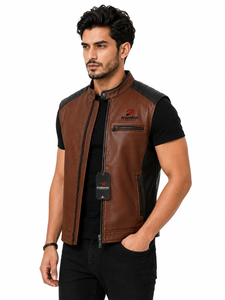 Comfortable <b>men</b> <b>leather</b> <b>vest</b> with strong construction soft lining practical pockets and classic style for biking and outdoor use - Product Image 6